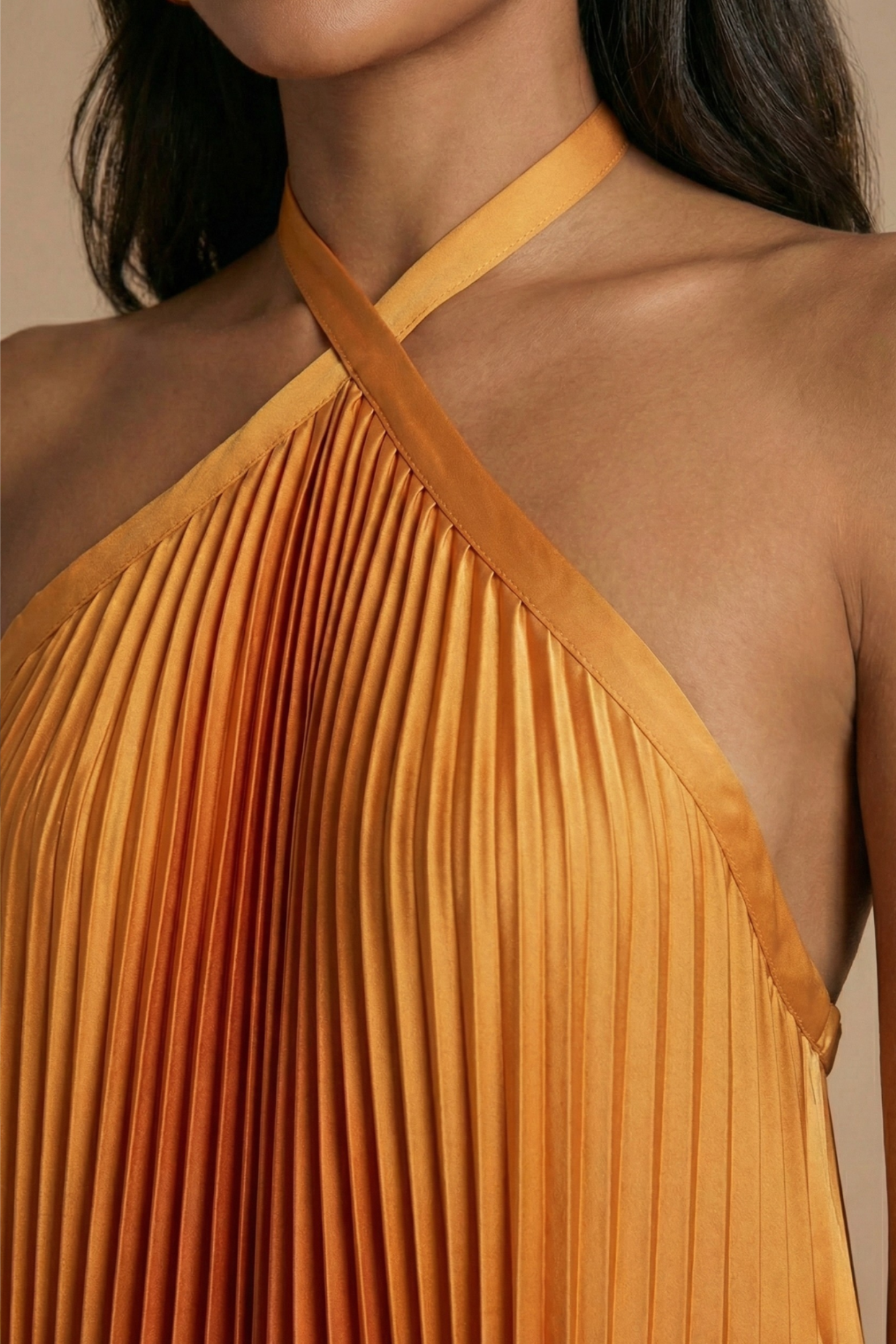 Pleated Halter Maxi Gown