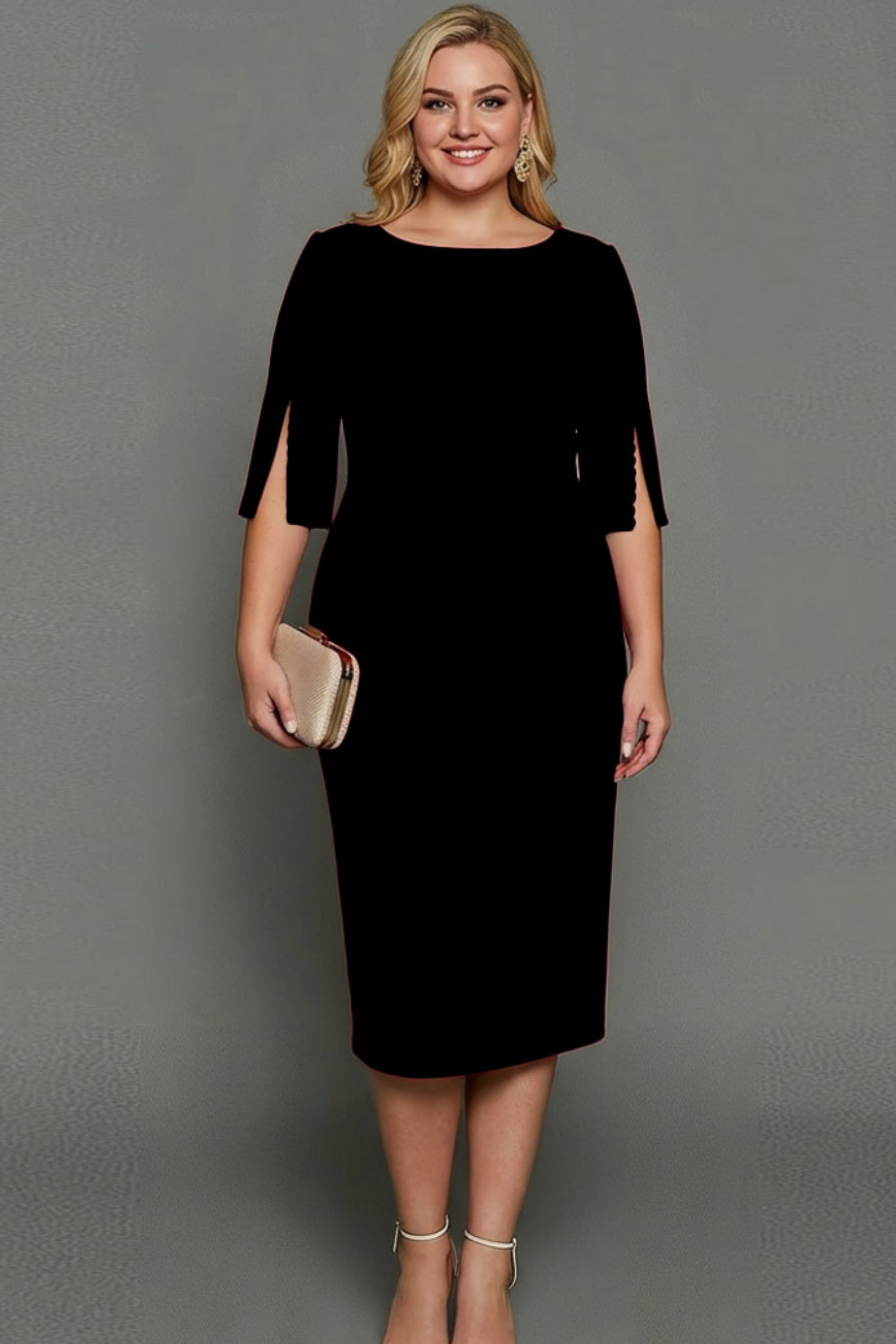 Bateau Neck Sheath Midi Formal Dress