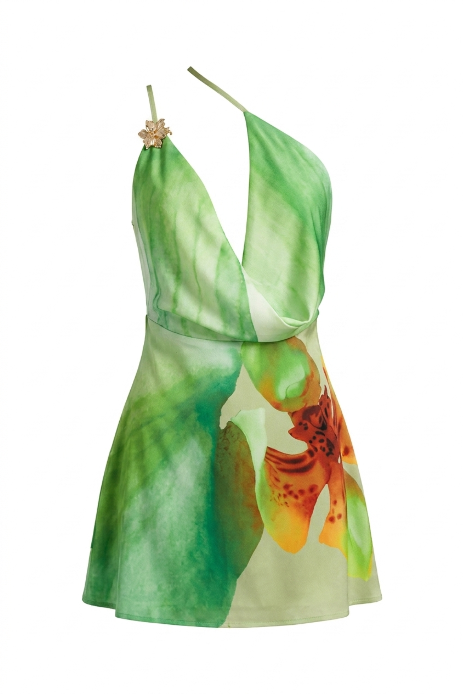 Floral Halter Mini Dress with Draped Neckline
