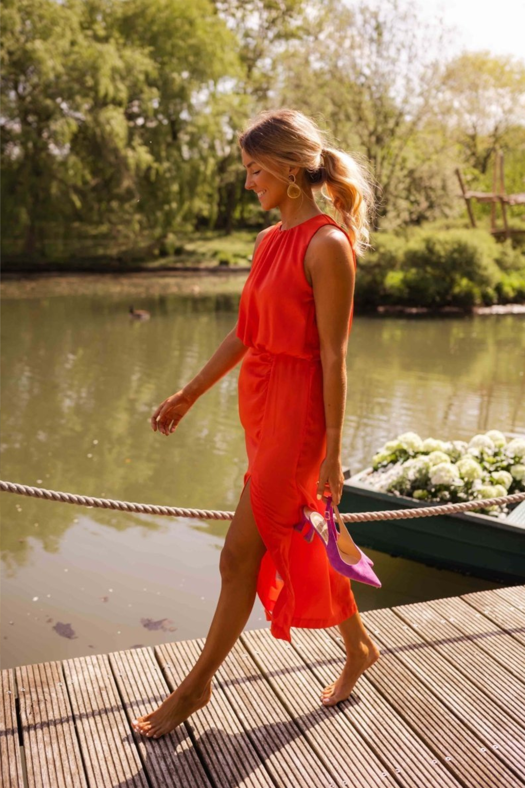 Side Slit Sleeveless Midi Dress