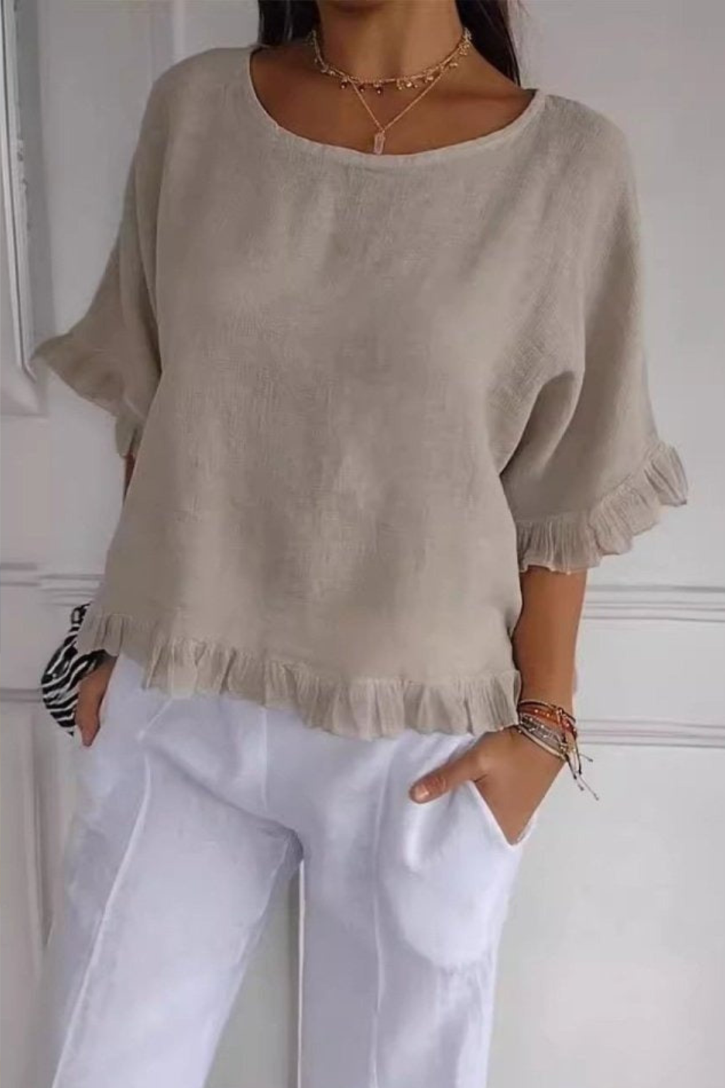 Ruffle Trim Blouse with Lightweight Comfort
