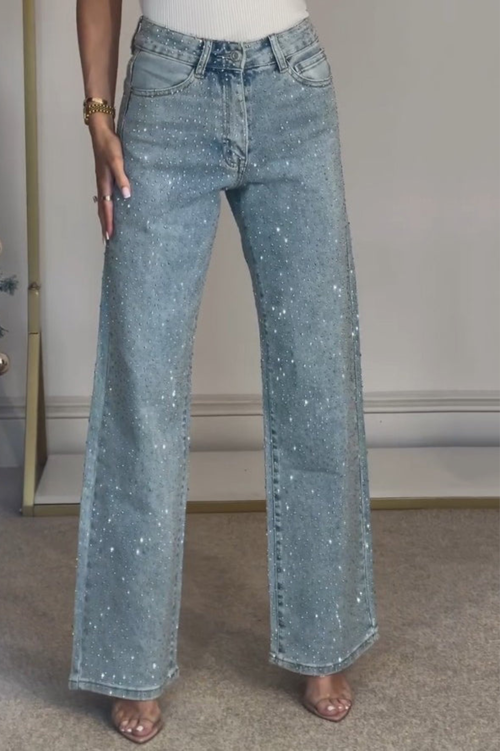 High Rise Embellished Straight Leg Jeans