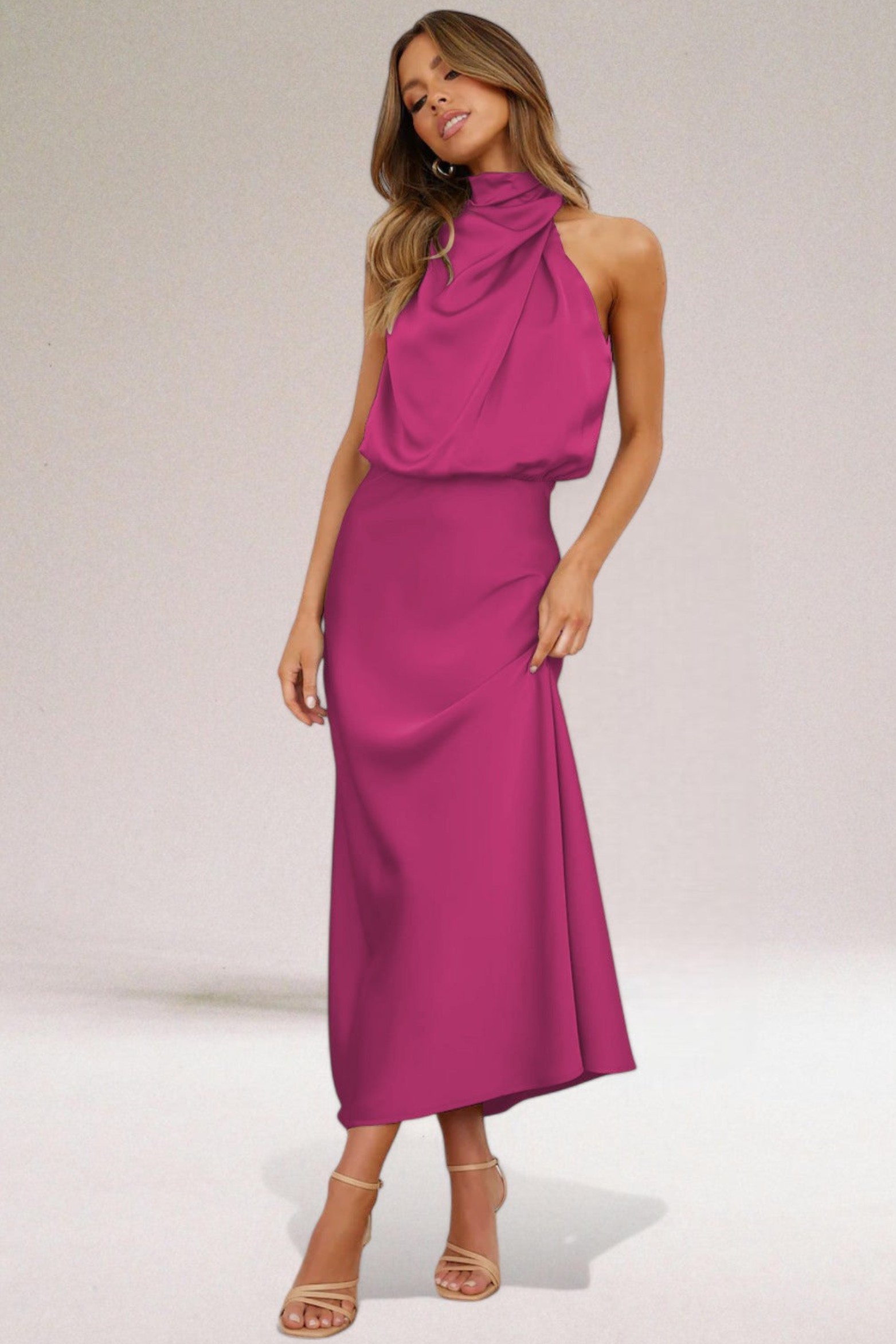 Halter Neck Midi Dress with Flowy Silhouette