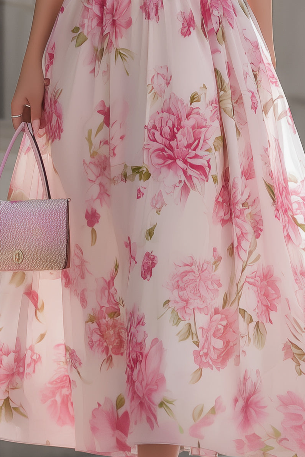 Floral One Shoulder Chiffon Midi Dress