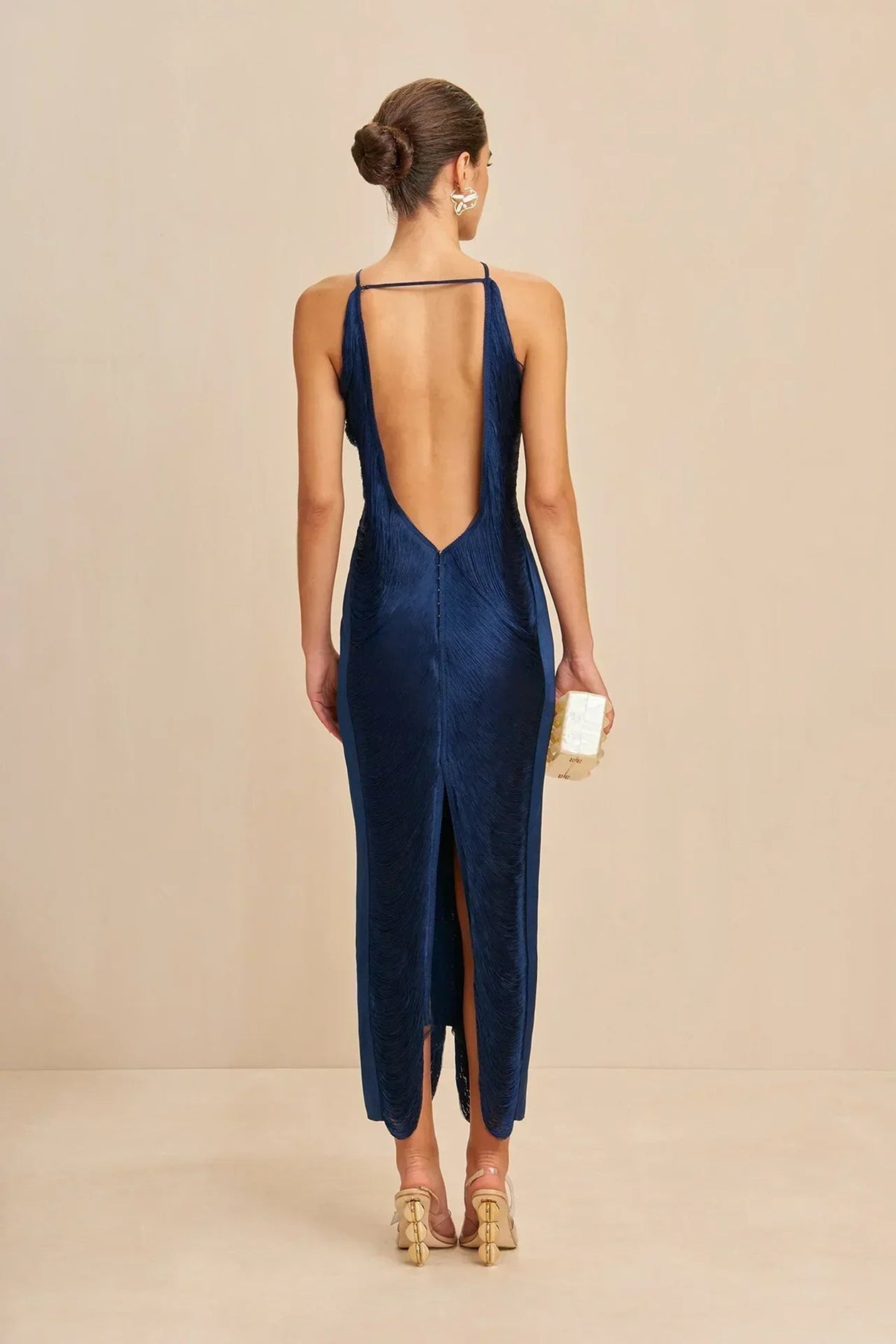Fringe Halter Maxi Dress with Open Back