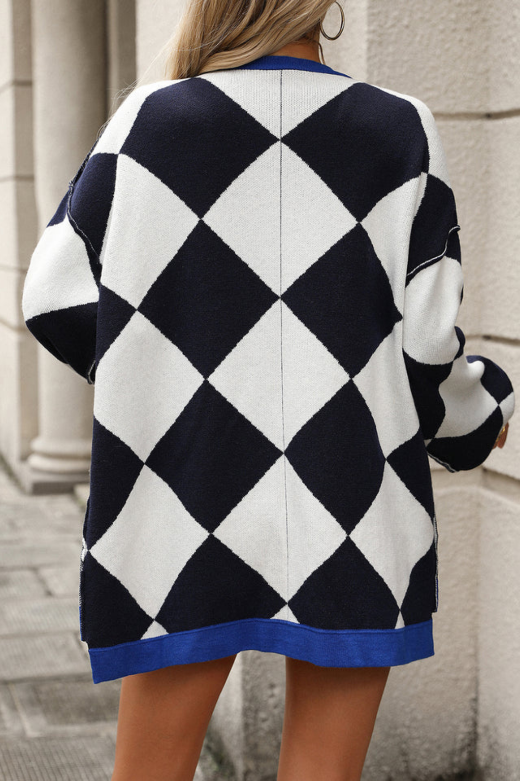 Women's Knit Diamond Check Cardigan