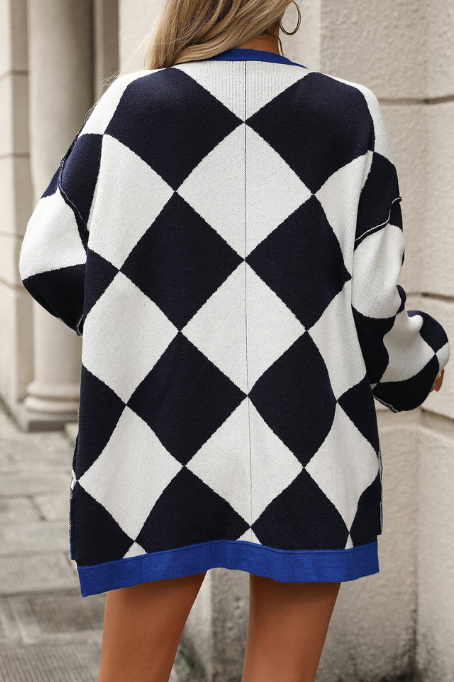 Women's Knit Diamond Check Cardigan
