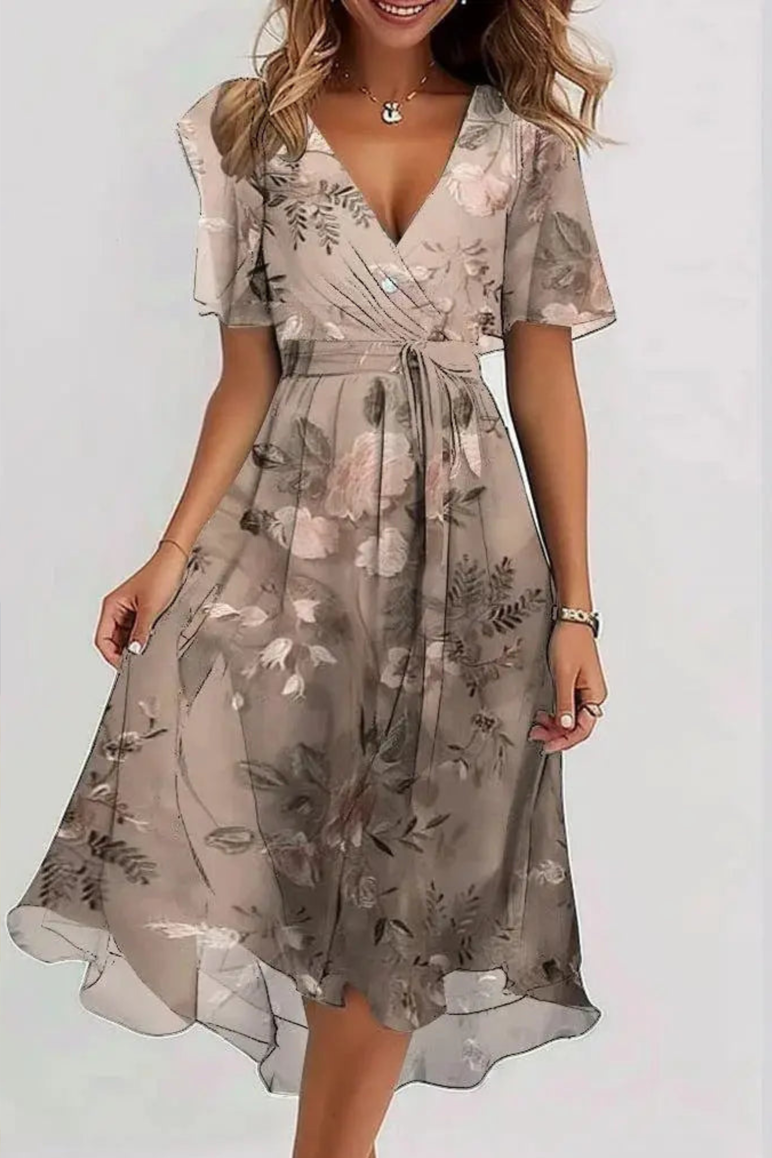 Romantic Floral Flowing Midi Dress