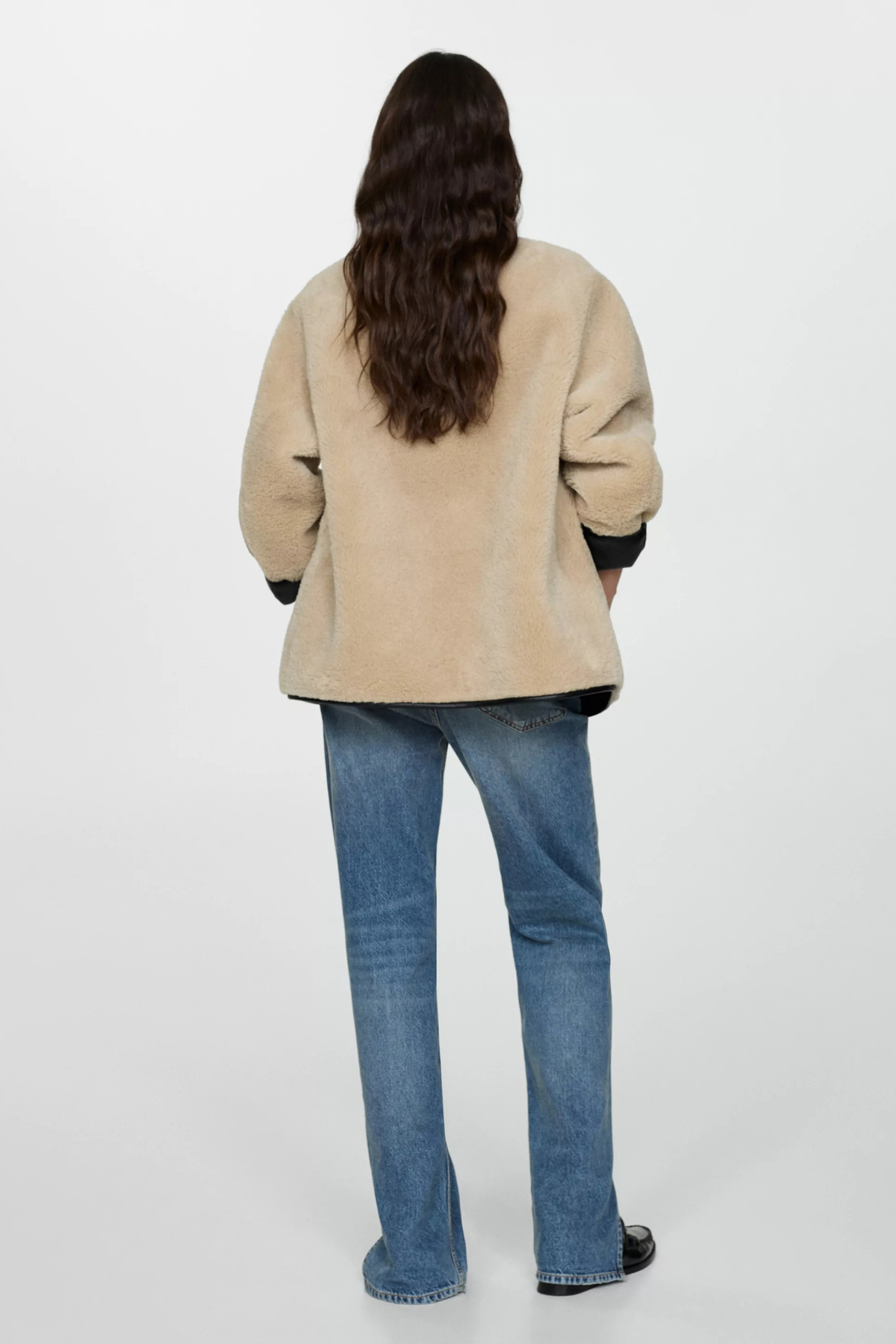Fuzzy Round Neck Snap Button Jacket