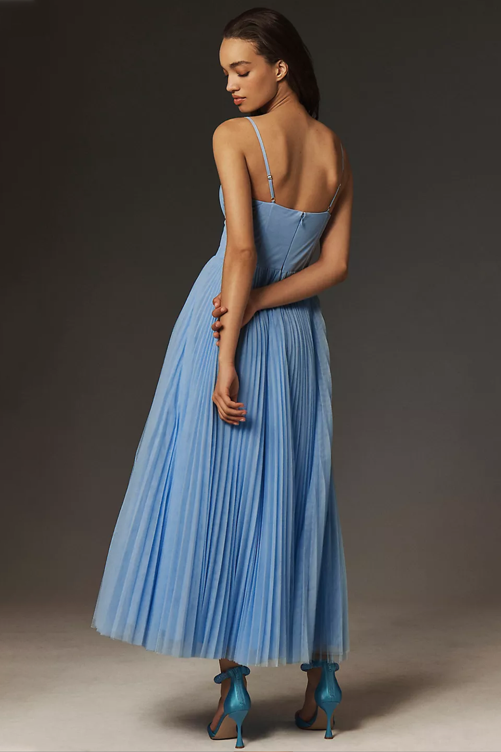 Minimalist Pleated Slip Midi Dress