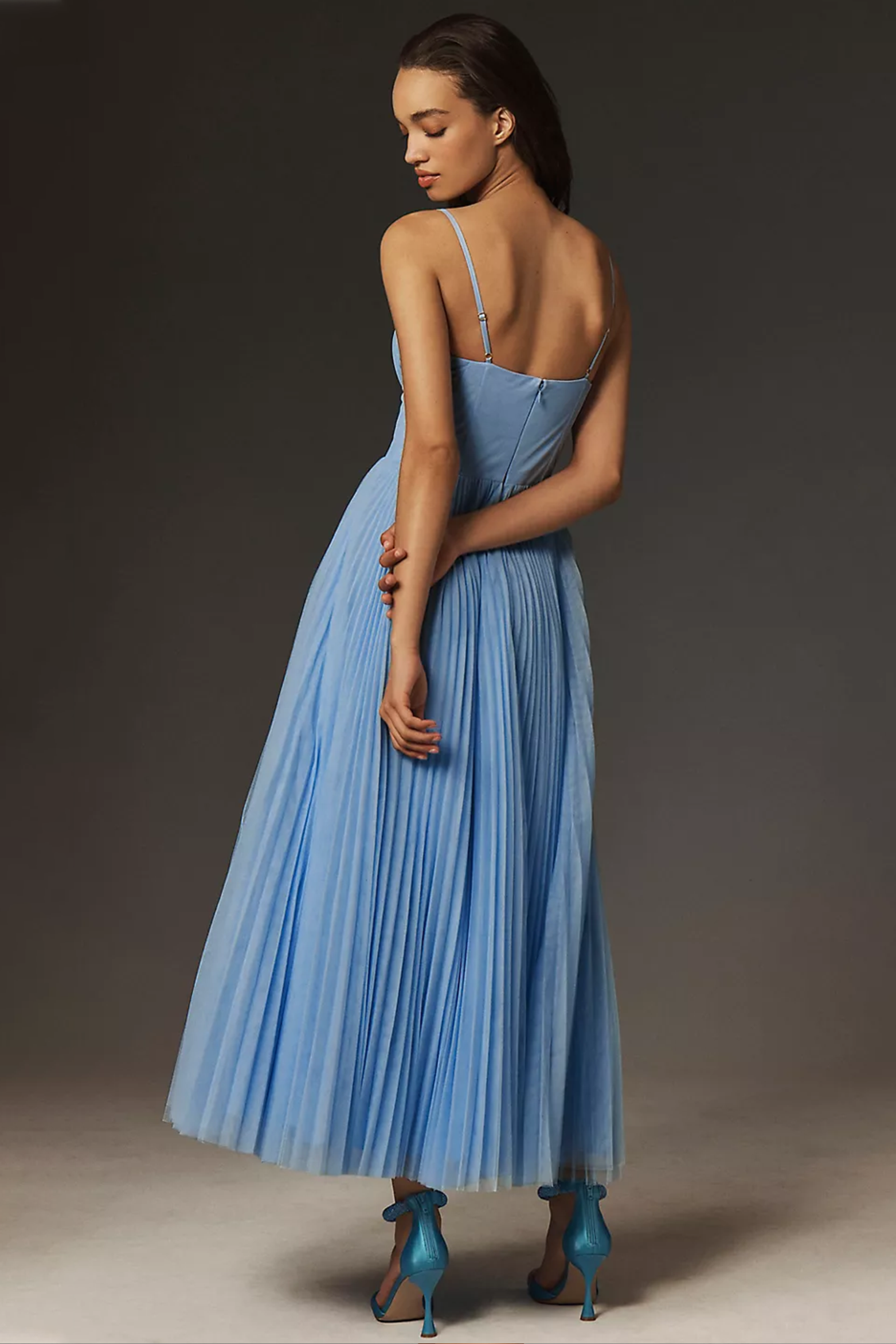 Minimalist Pleated Slip Midi Dress