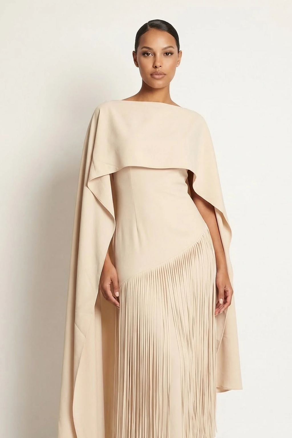 Cape Sleeve Fringe Maxi Dress