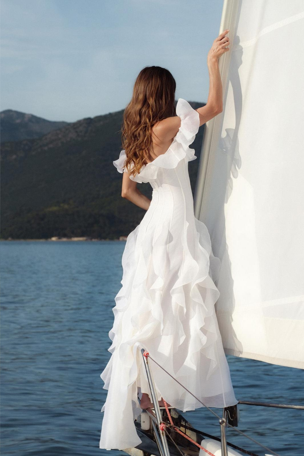 Frill Off Shoulder Maxi Dress with Romantic Silhouette