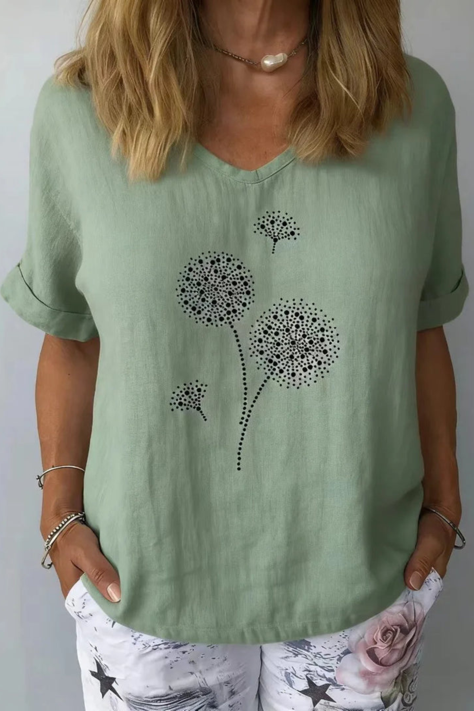 Linen Botanical Print Blouse with Lightweight Comfort