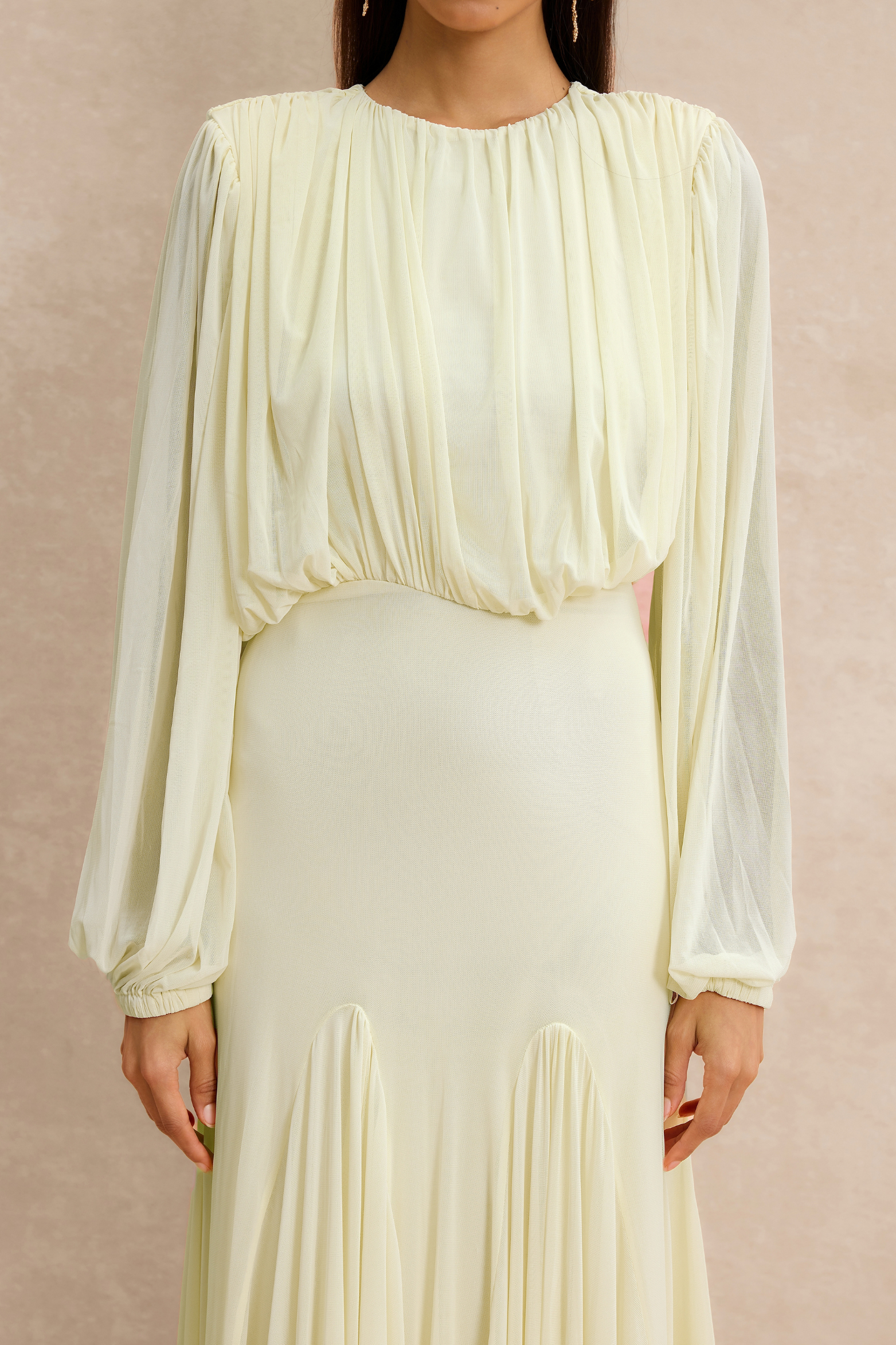 Gathered Lantern Sleeve Maxi Dress