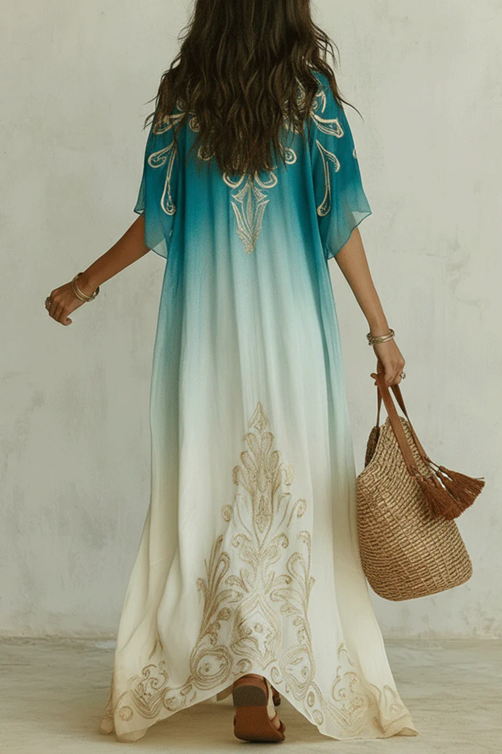 Aqua Ombre Kaftan Maxi Dress