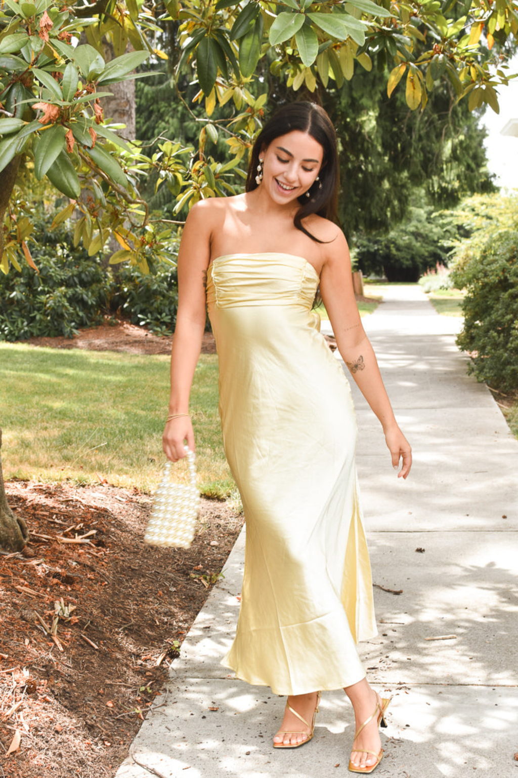 Butter Yellow Smooth Finish Midi Dress