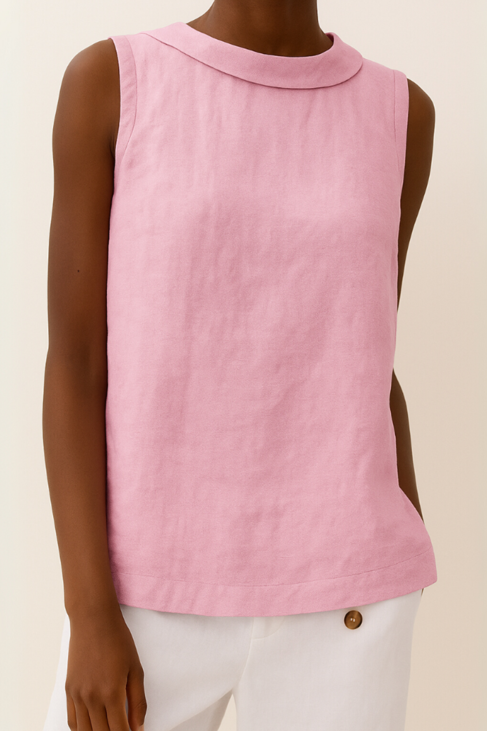 Minimalist Sleeveless Roll Collar Top