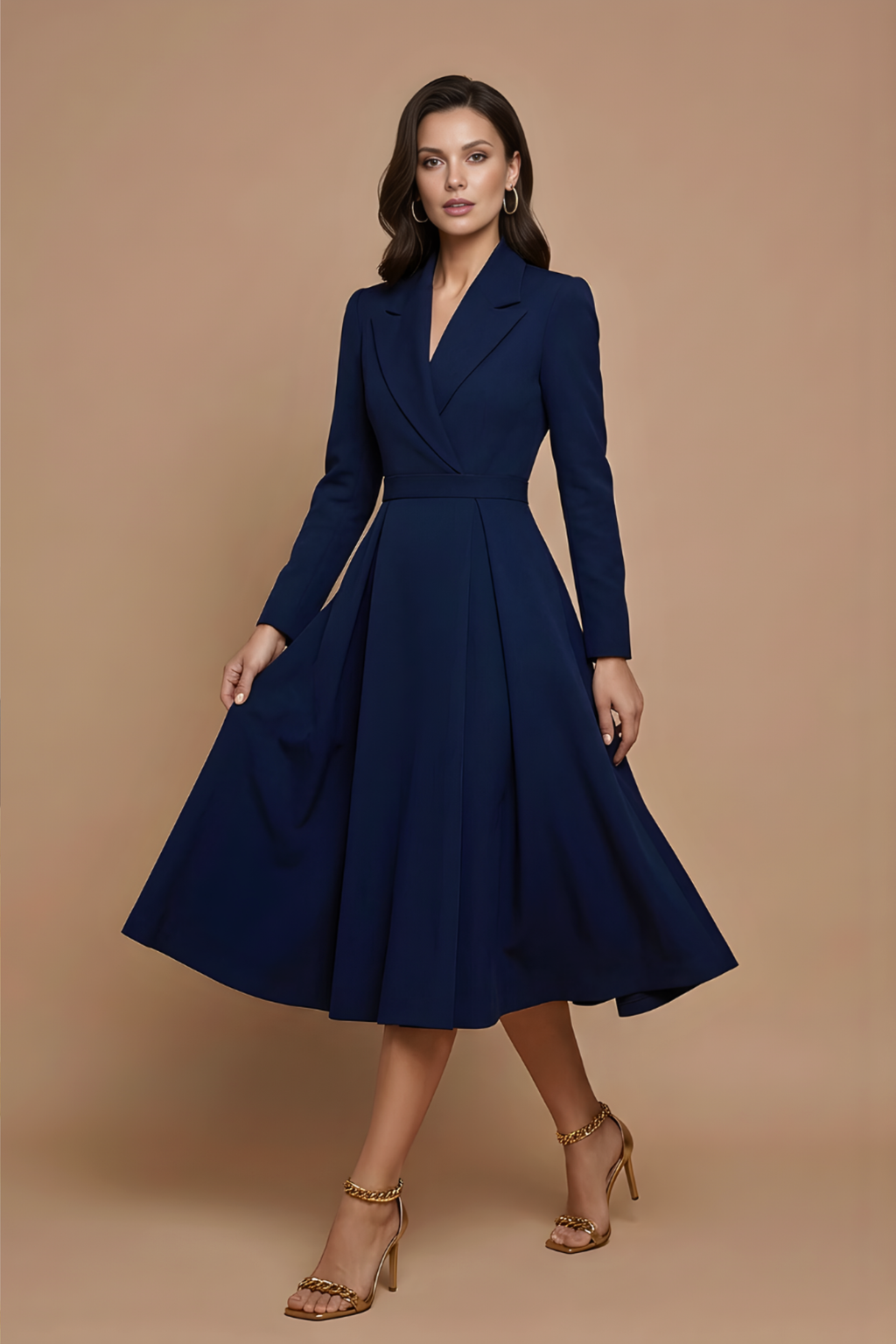 Pleated Midi Dress with Tailored Blazer Style Design