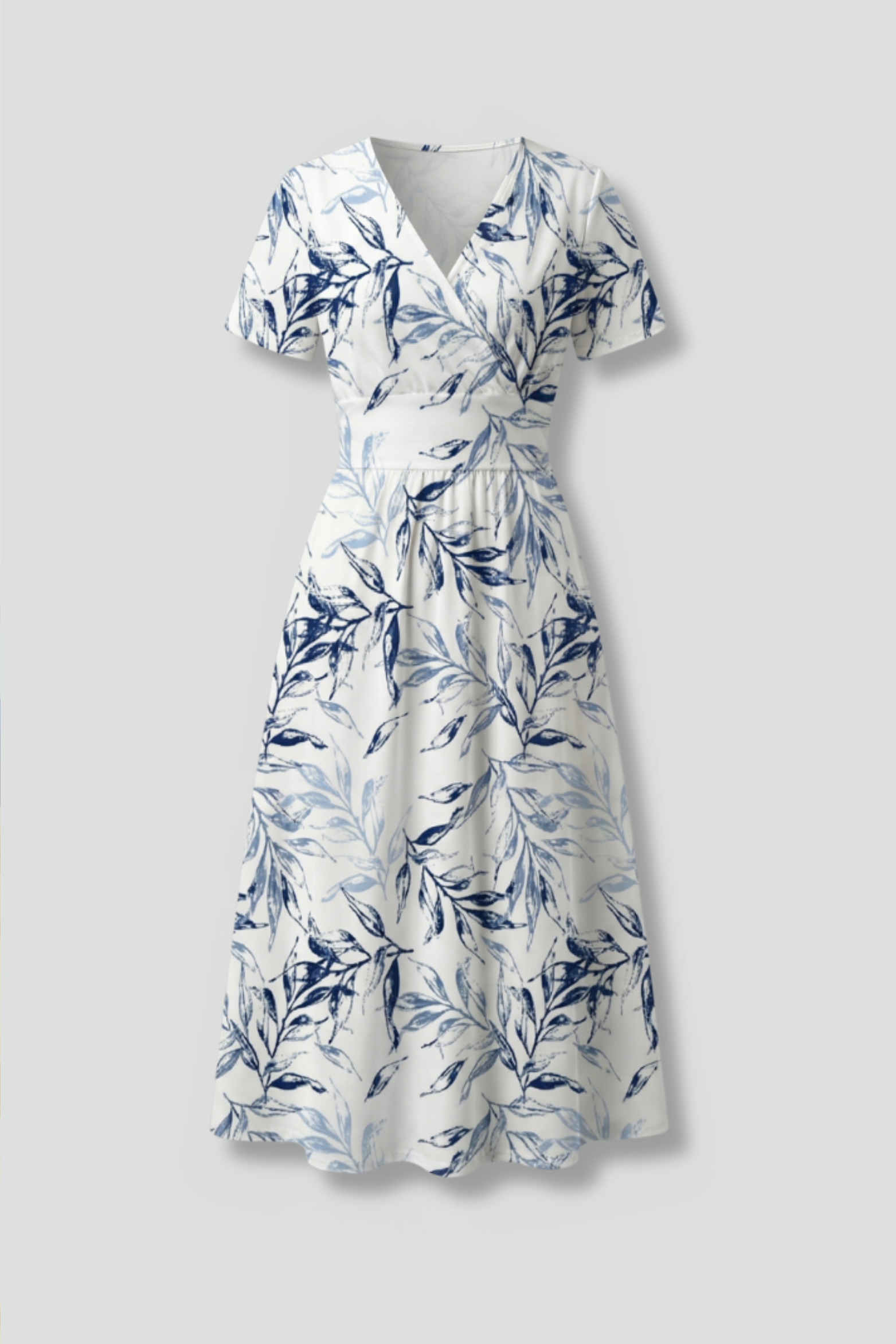 Chic Botanical Wrap Midi Dress