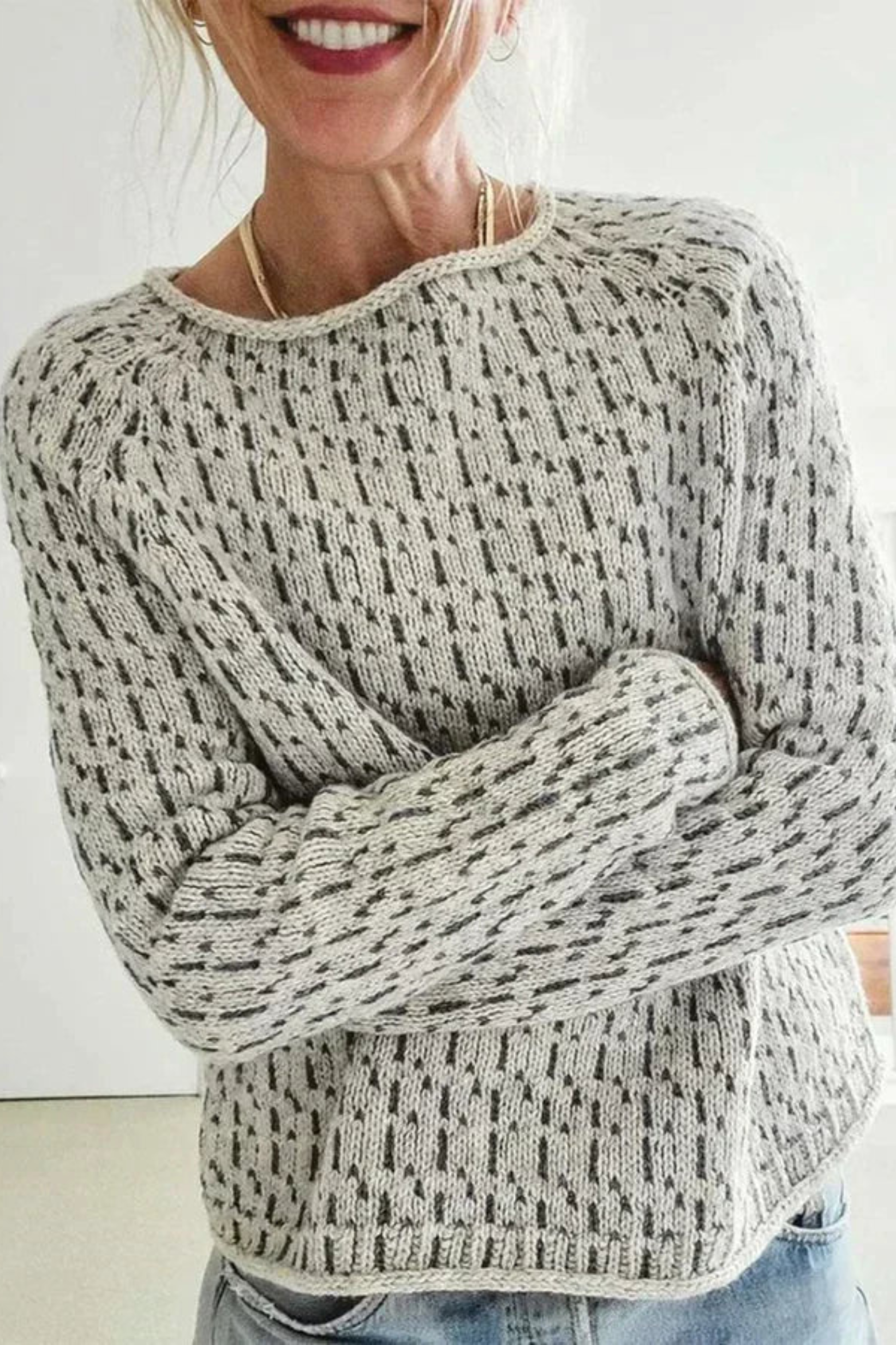 Women's Pattern Knit Crewneck Sweater