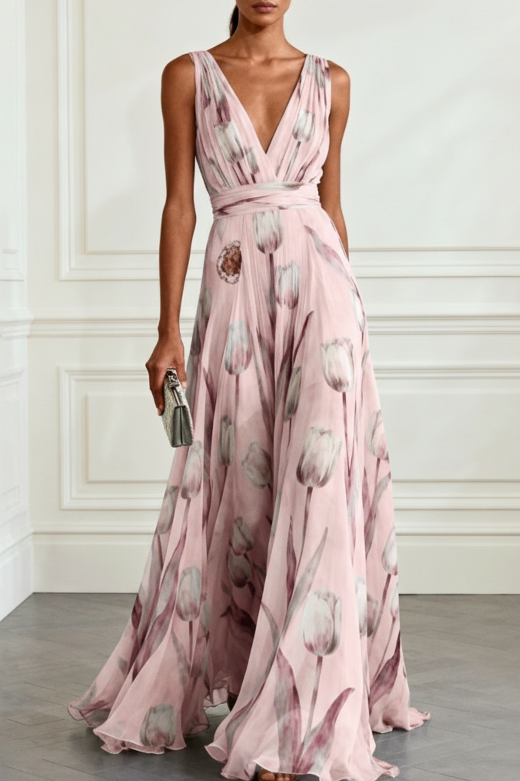 Floral Chiffon Sleeveless Maxi Dress