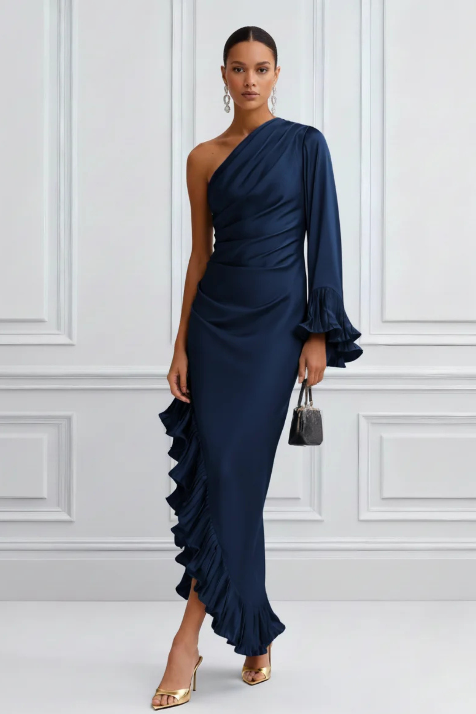 Satin One Shoulder Maxi Dress