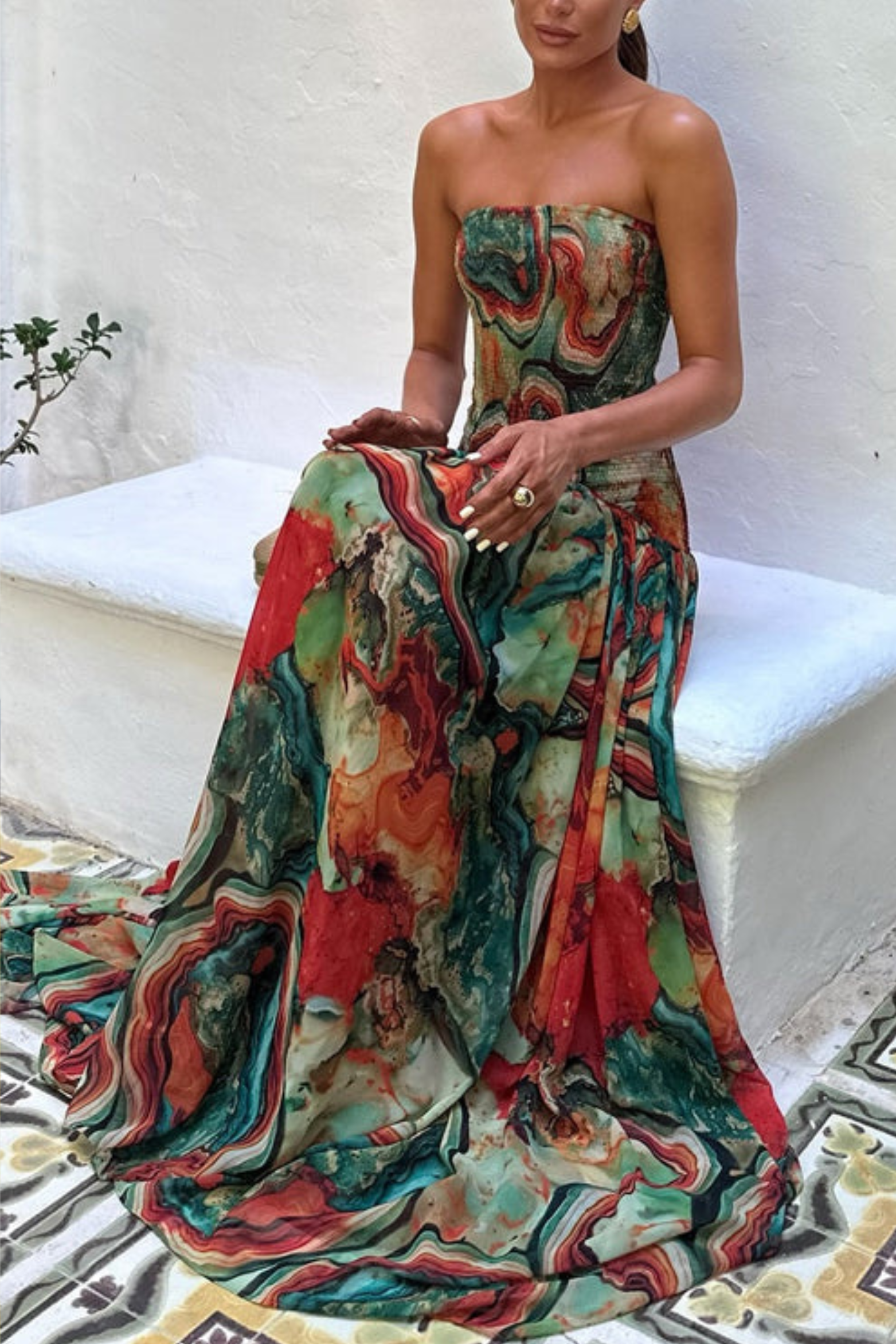 Strapless Ombre Sleeveless Maxi Dress