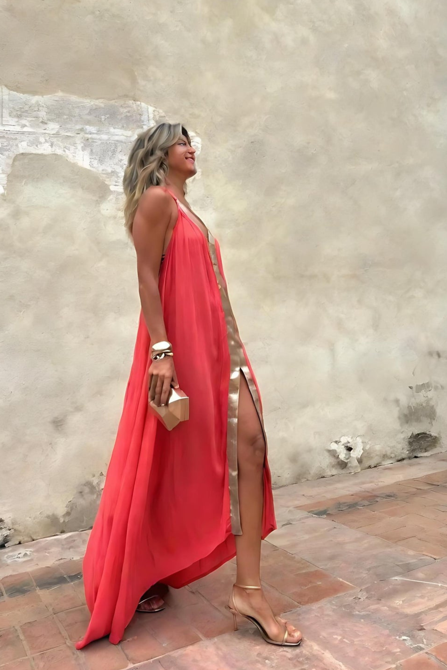 Coral Gold Evening Gown