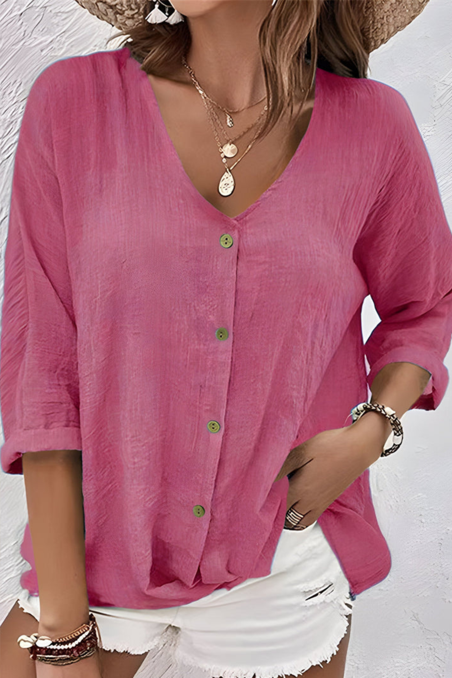 V Neck Button Up Blouse