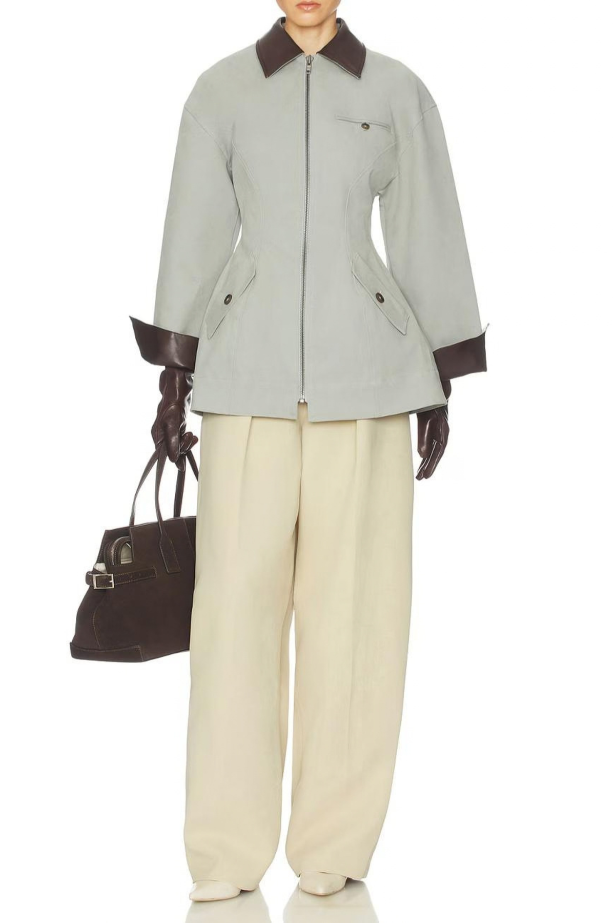 Light Grey Cropped Oversized Jacket