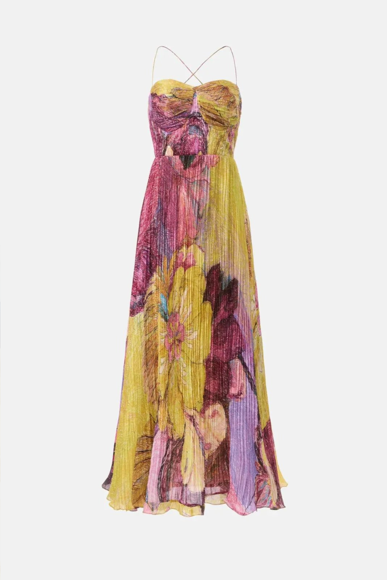 Floral Pleated Swing Maxi Dress with Spaghetti Straps