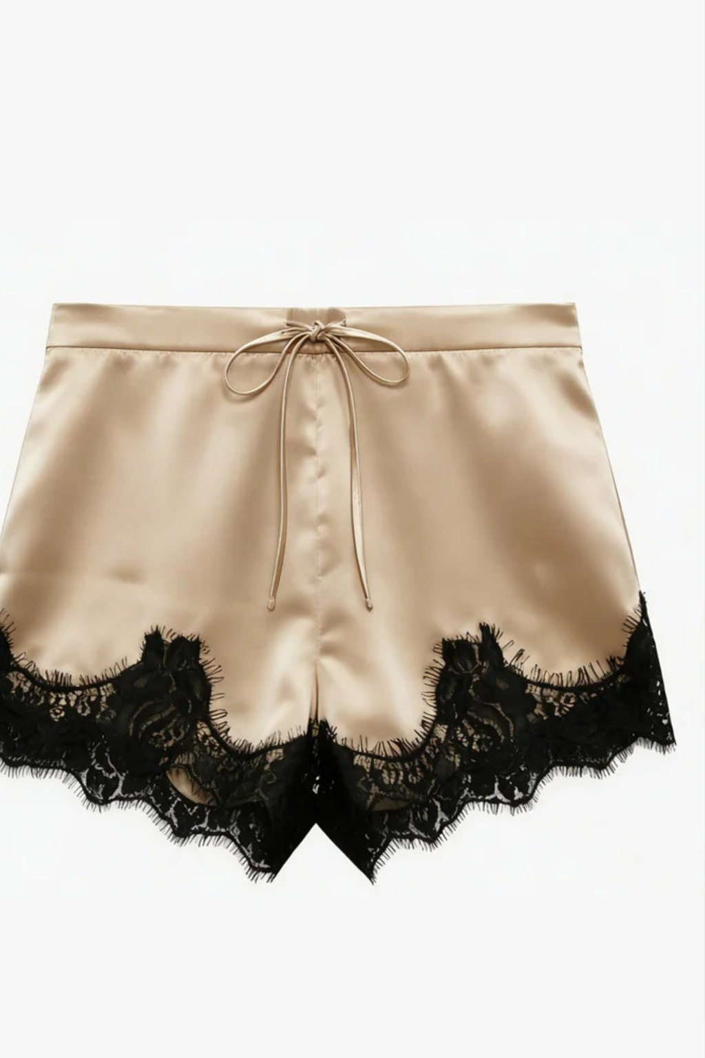 Women Puff Sleeve Top Lace Trim Satin Shorts Set