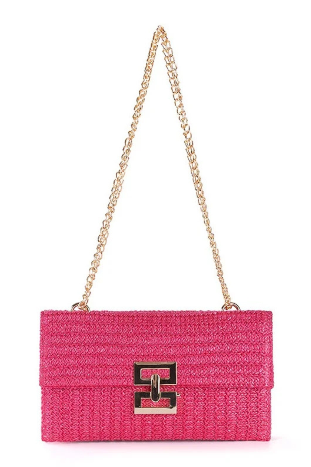 Woven Straw Chain Lock Shoulder Bag
