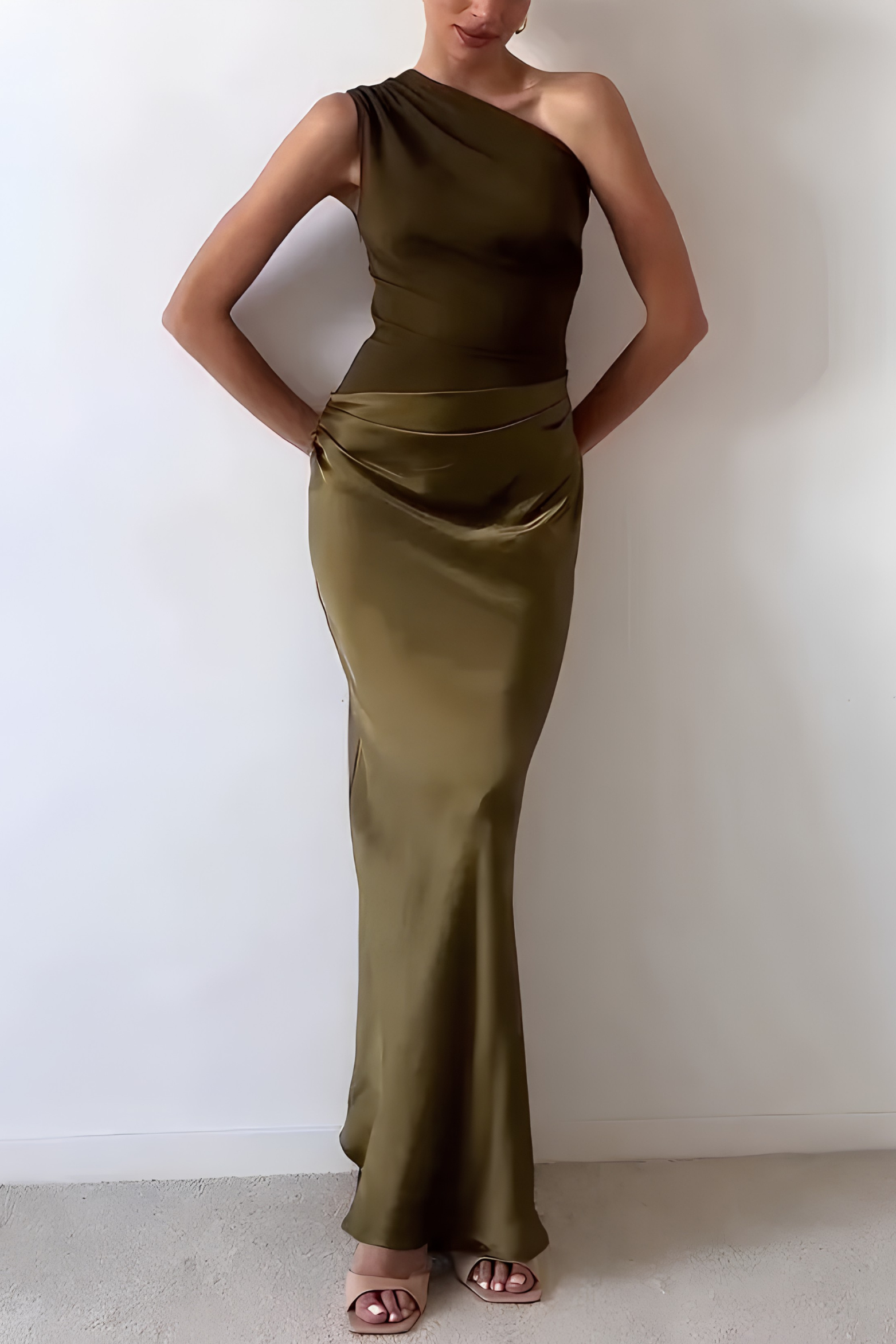 One Shoulder Pleated Party Maxi Dress