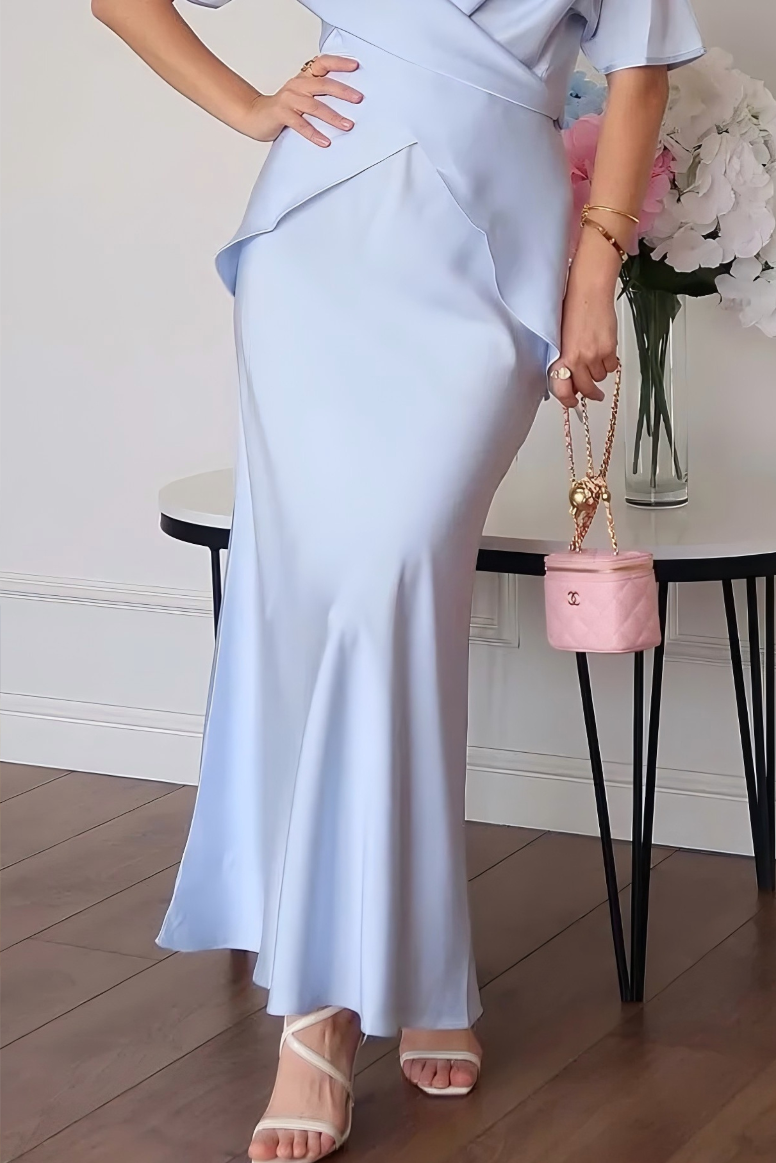 Draped Satin Midi Dress with Asymmetric Neckline – Velvet Avenue