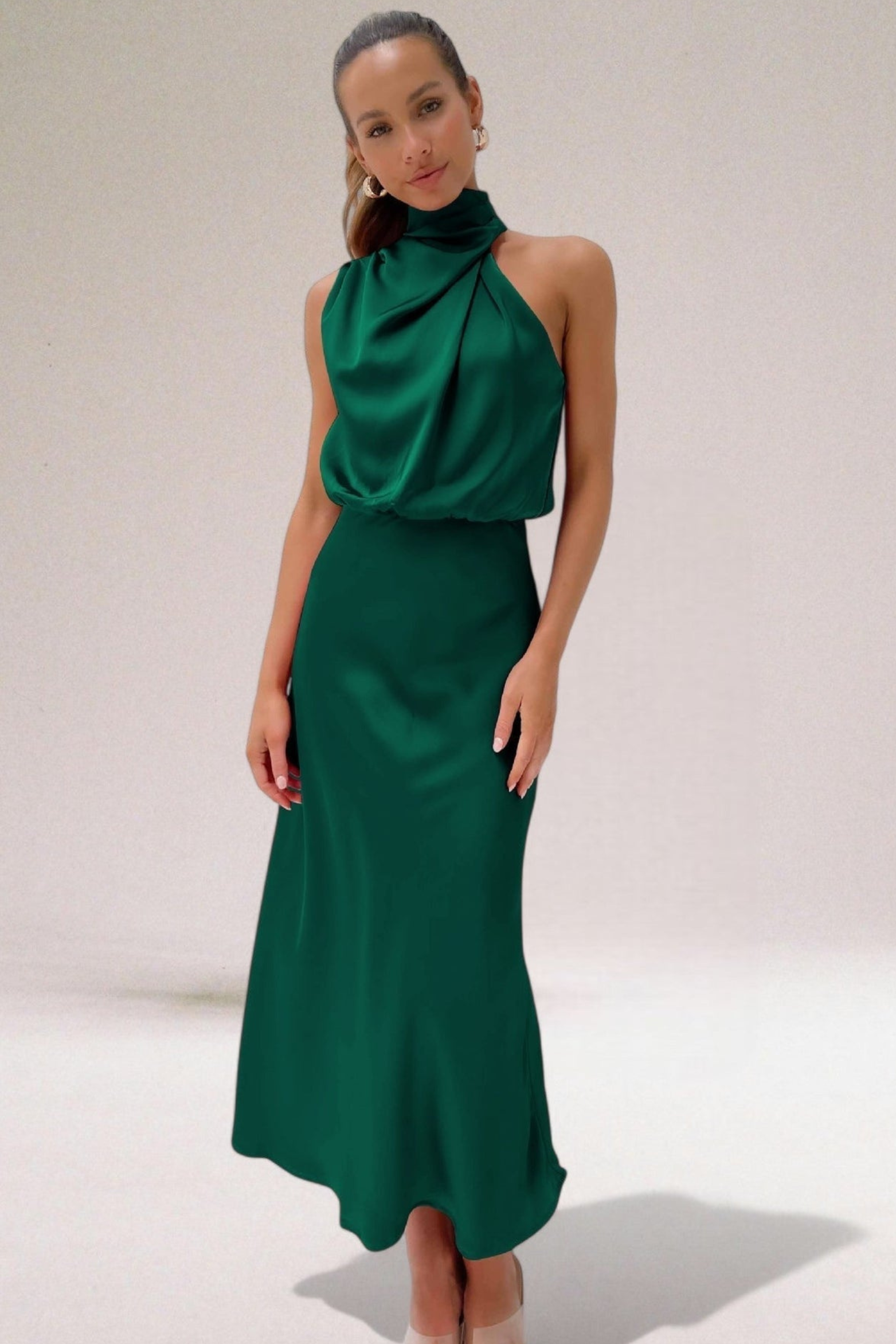 Halter Neck Midi Dress with Flowy Silhouette