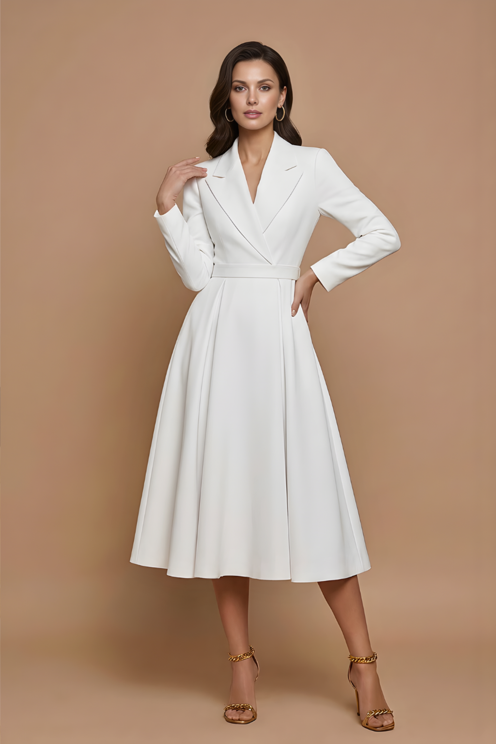 Pleated Midi Dress with Tailored Blazer Style Design