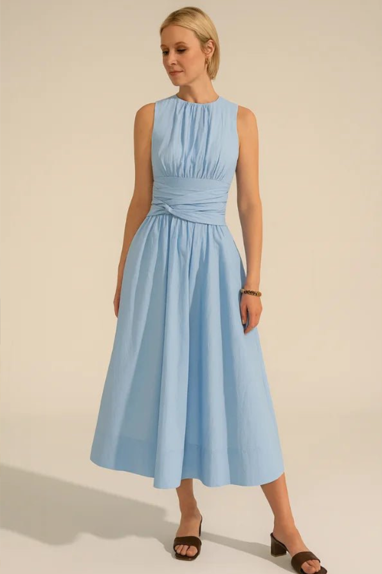 Elodie Ruched Waist Sleeveless Midi Dress