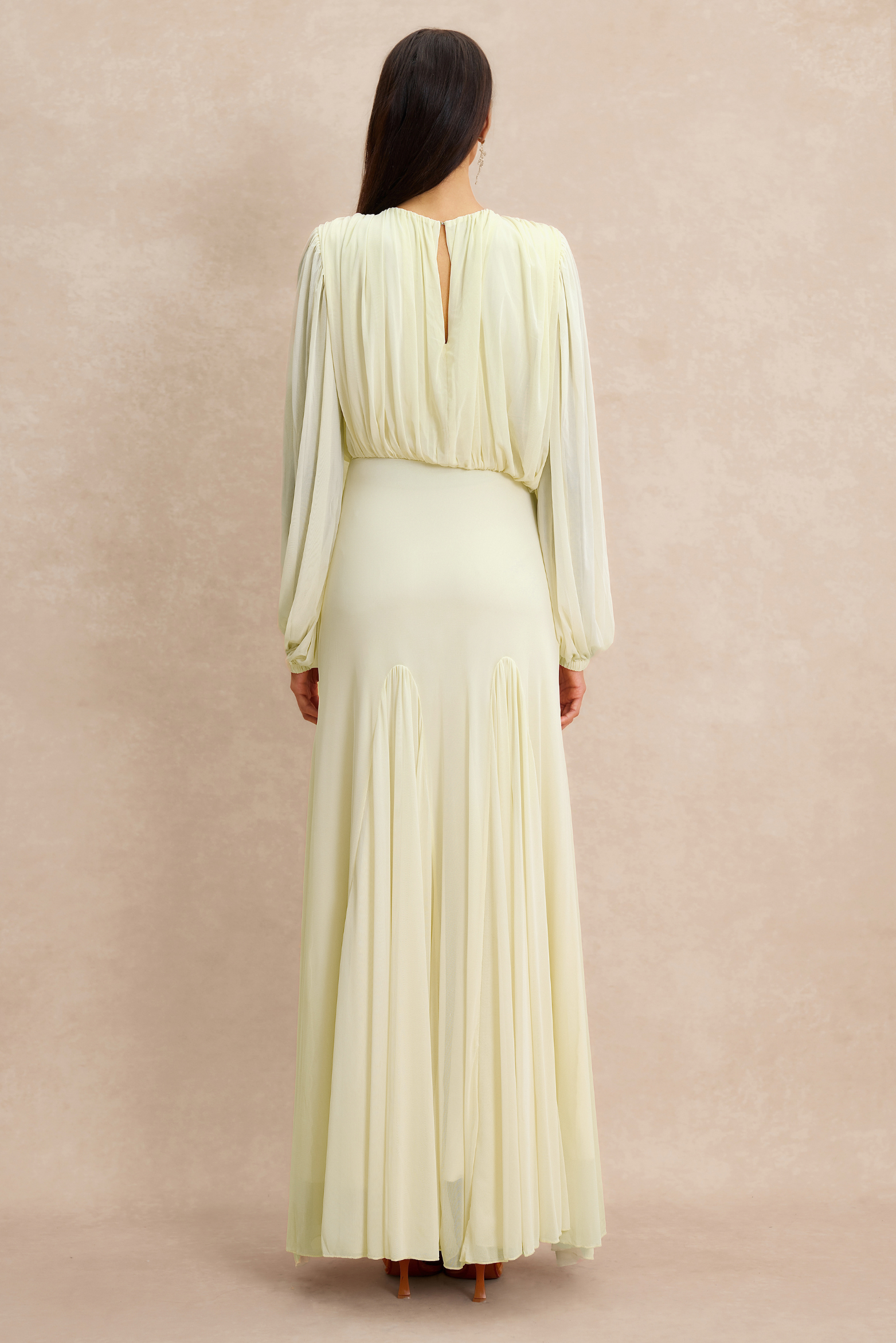 Gathered Lantern Sleeve Maxi Dress
