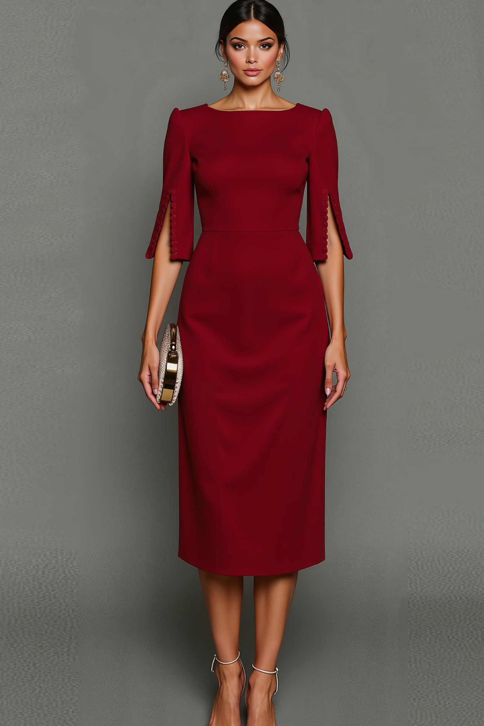 bateau neckline cocktail dress Neck Sheath Midi Formal Dress, Cabernet / M NWT ZARA Cotton Blend stretch dress Size:XL 17.0