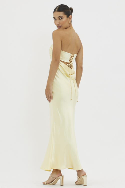 Butter Yellow Smooth Finish Midi Dress