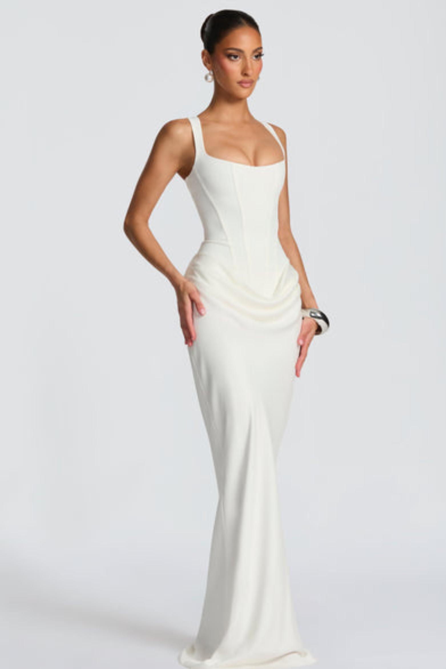 Square Neck Satin Maxi Dress with Open Lace Up Back