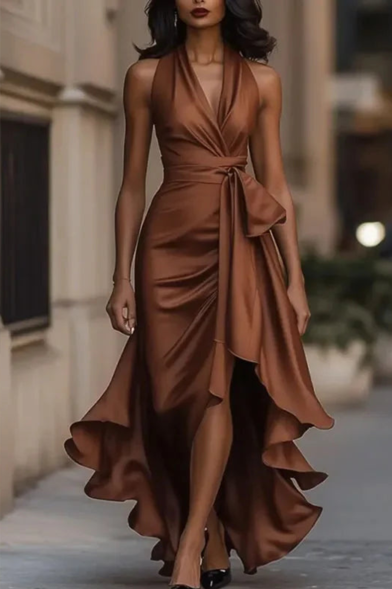 Chic Halter Satin Flow Maxi Dress