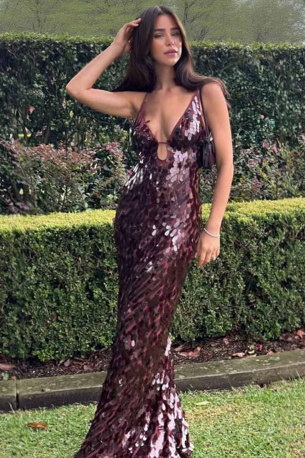 Sequin Plunge Neck Maxi Dress with Open Back Design
