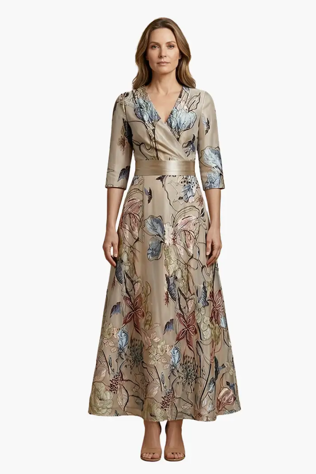 Elegant Floral V Neck Summer Dress