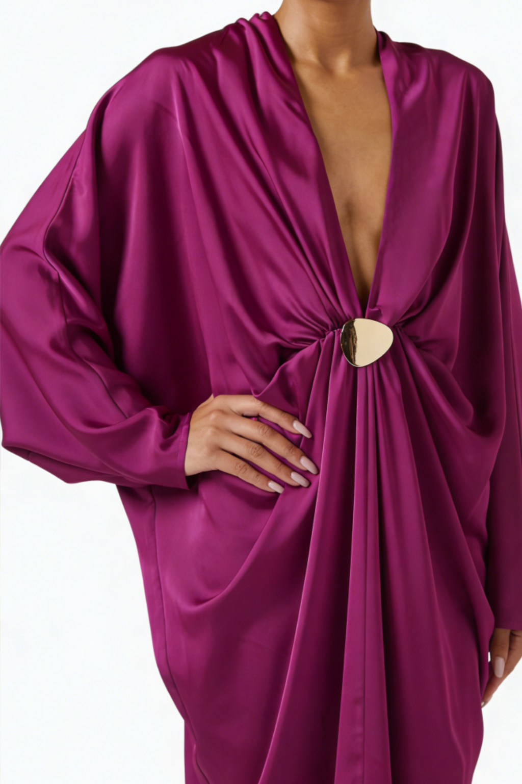 Luxe Magenta Satin Neck Maxi Dress