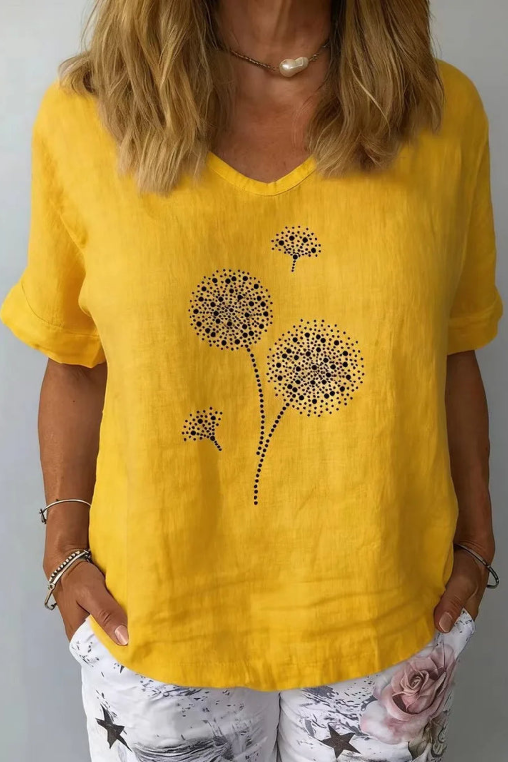 Linen Botanical Print Blouse with Lightweight Comfort