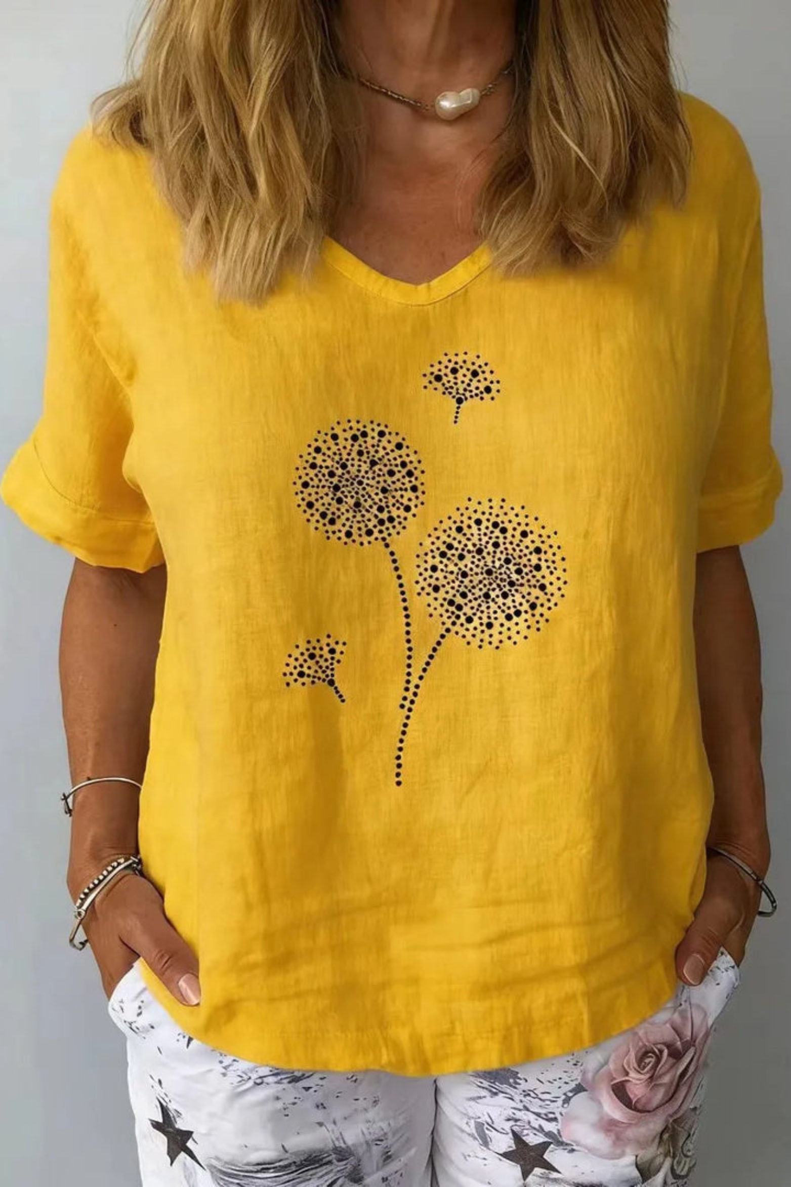Linen Botanical Print Blouse with Lightweight Comfort