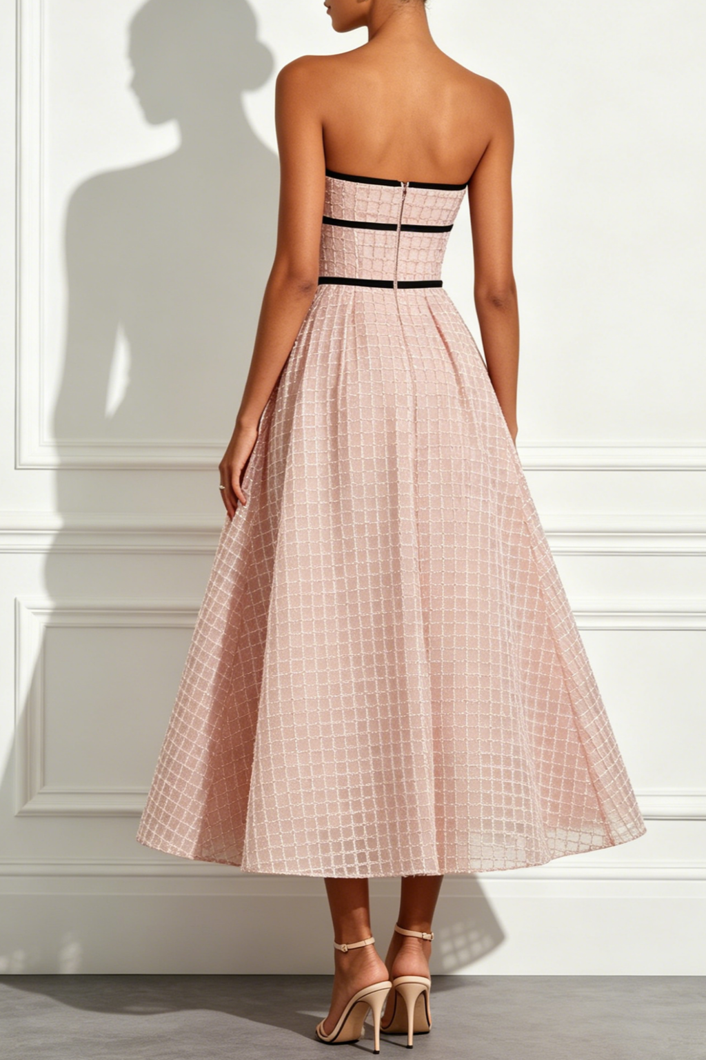 Plaid Sequin Bow A Line Midi Dress